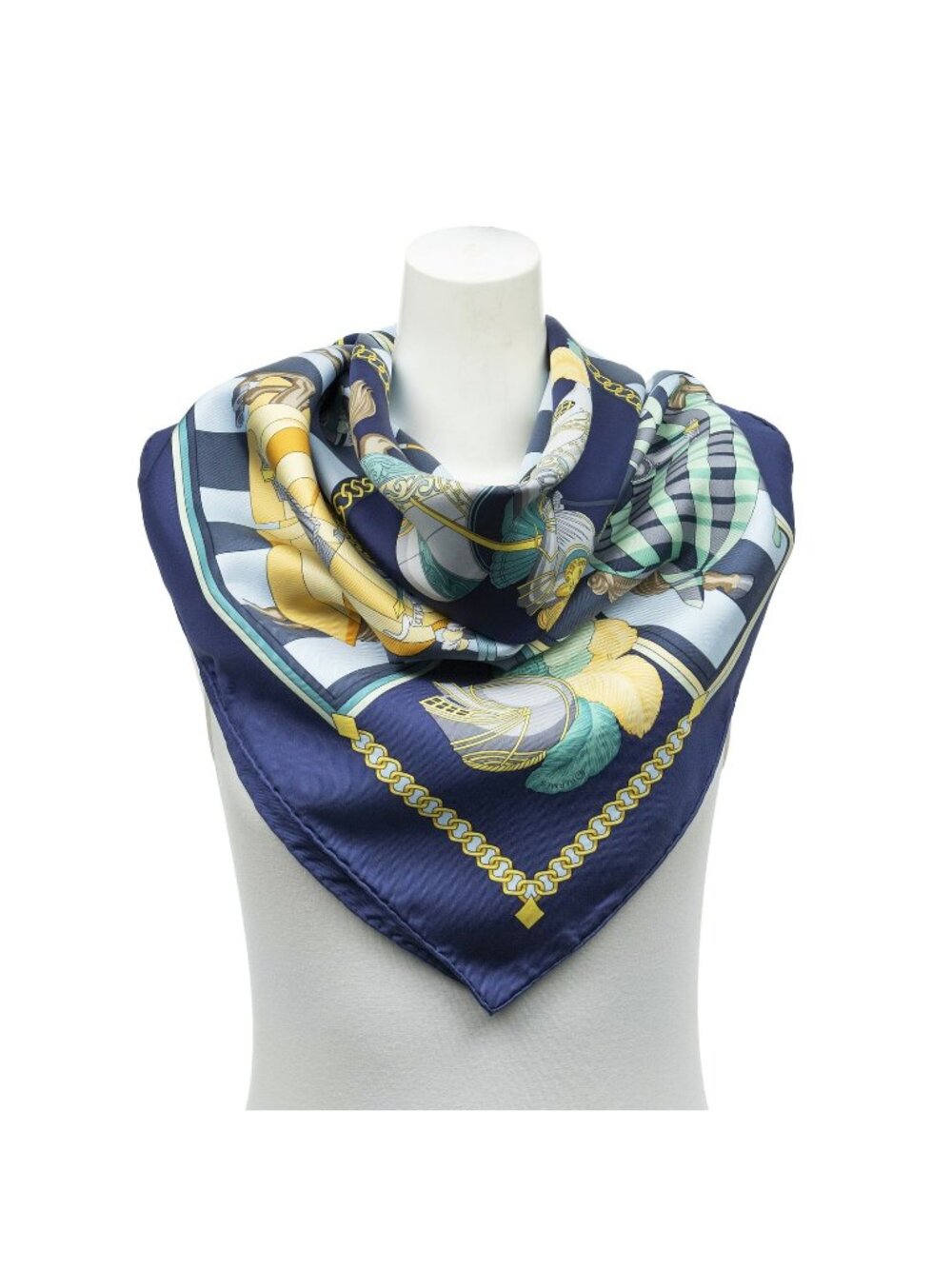 Hermes Scarf Blue Gold Green Twill Silk
